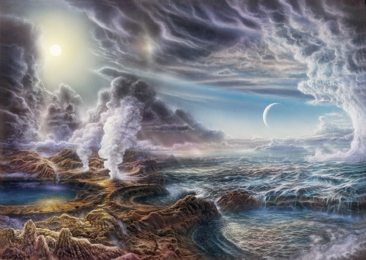 Artist’s view of the young Earth as it is believed to have looked 3.5 billion years ago