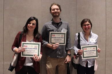 Left to right: Center for Environmental Health Sciences poster winners in the postdoc category included Helene Angot (1st place), Ben Crawford (2nd place), and Mary Andorfer (3rd place).