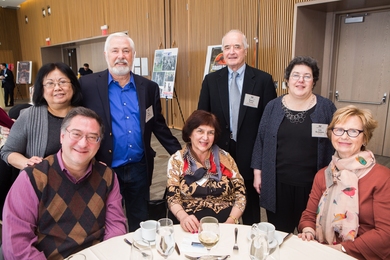 Seated: New MIT Quarter Century Club members Steven Leeb and Meri Treska join QCC board member Kathleen Doyle. Standing: New member Josephina Lee, 50-year achiever Richard Fenner, and new members Ronald Filosa and Lisa Ellenzweig.