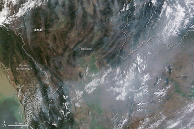 Southeast Asia is seen shrouded by smoke in this NASA satellite photo.