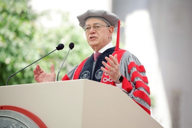 MIT President L. Rafael Reif delivers his charge to the Class of 2018.