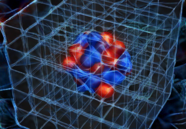 The image is an artist’s visualization of a nucleus as studied in numerical simulations, created using DeepArt neural network visualization software.