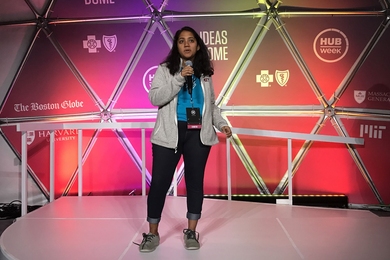MIT student Amy Umaretiya helped kick off the HUBweek Policy Hackathon after months of planning.