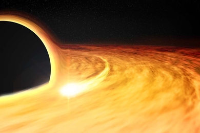 This artist's impression shows hot gas orbiting in a disk around a rapidly-spinning black hole. The elongated spot depicts an X-ray-bright region in the disk, which allows the spin of the black hole to be estimated.