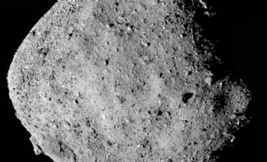 This mosaic image of asteroid Bennu is composed of 12 PolyCam images collected on Dec. 2 by the OSIRIS-REx spacecraft from a range of 15 miles (24 km). The image was obtained at a 50 degree phase angle between the spacecraft, asteroid, and the sun.