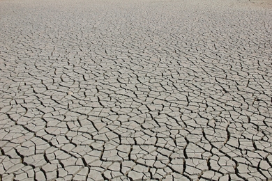 A coastal lagoon near the island of Kos, Greece, is completely dried out during the summer season. 
