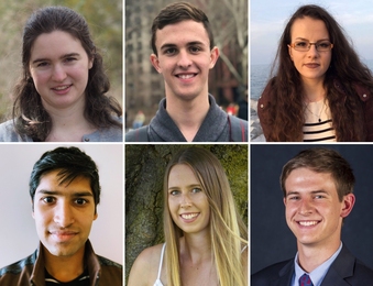 Students participating in the Undergraduate Research Opportunities Program include: (clockwise from top left) Veronica Boyce, Nicholas Bonaker, Alexandra Dima, Neeraj Prasad, Elizabeth Weeks, and Alexander Denmark.