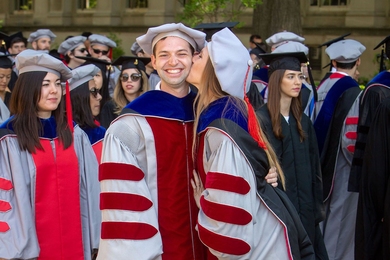Scott Nill and Larissa Nietner at MIT Commencement in June 2018, just after their wedding and honeymoon. 