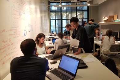Israeli and Palestinian fellows from Our Generation Speaks work with MIT student interns at MITdesignX, a venture accelerator in the School of Architecture and Planning, to develop startups that tackle urban and design issues.
