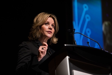 Singer Renée Fleming delivering the Spring 2019 Compton Lecture at MIT’s Kresge Auditorium on Monday, March 11, 2019.