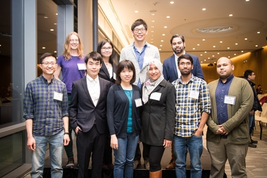 Officers of the MIT Postdoctoral Association gather after a successful homecoming event. Bottom (l-r): Man Ho Wong, Chi "David" Cheng, Wei Sun Leong, Rozzeta Dolah, Satish Kumar Iyemperumal, Tanimul Alam. Top (l-r): Mica Smith, Yiman Wu, Yu-Ja Huang, Aaron Persad.