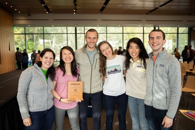 Winners in the Patagonia Case Competition: (l-r) Audrey Bazerghi, Cherry Gao, Jordan Landis, Cristina Bleicher, Ellena Kim, and Ty Christoff-Tempesta.