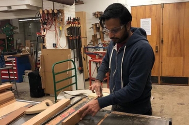 Samip Jain, a graduate student in the Integrated Design and Management program, works on a project in the lab. He has been learning with MIT through open education courses and programs since he was a young high school student. 