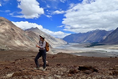 As part of MISTI-India, Megan Guenther, a junior in EAPS, records field notes about the landscape of the Kohistan-Ladakh region of the Himalayas in northern India. 