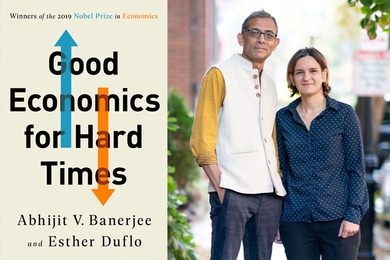 MIT economists Abhijit Banerjee and Esther Duflo and their new book, “Good Economics for Hard Times.”