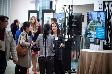 The annual "Collaborating for MIT’s Future" poster session featured 55 posters and 132 presenters from 40 MIT departments, offices, and groups. Nearly 400 attendees came to catch up with colleagues and find out about forward-looking projects.