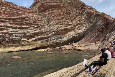 The composition and location of rock strata help scientists date when biomarkers were formed and deposited. Offshore in Zumaia, Basque Country (Spain), variations in the thickness and composition of sedimentary rocks show periodic changes in the Earth's orbit and tilt, affecting how much sunlight reaches Earth’s surface. This is near the Cretaceous-Paleogene boundary, associated with a mass exti...