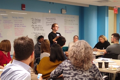 TPP student Nina Peluso shares discussion takeaways at the inaugural event for the Technology and Policy Program’s new Research to Policy Engagement Initiative.