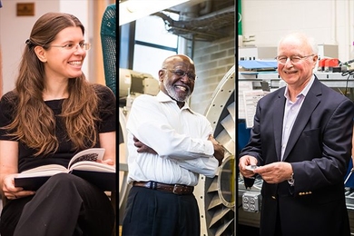  Left to right: Anna Frebel, Wesley Harris, and Harry Tuller are recognized as MIT faculty “Committed to Caring.”
