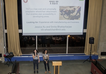 The TILT team pitches at the IDEAS Generator dinner in fall 2019.