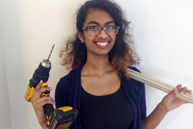 Have power drill, will travel. MIT student Sreya Vangara is completing her research into testing superconductors for a fusion tokamak at home.