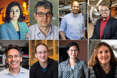 Top row, left to right: Lydia Bourouiba, Thomas Heldt, Fikile Brushett, and Asegun Henry. Bottom row, left to right: William Oliver, Michael Short, Vivienne Sze, and Caroline Uhler.