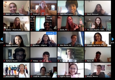 High school students on a Zoom screen