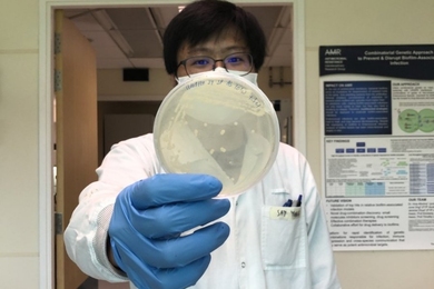 Researcher holding a petri dish