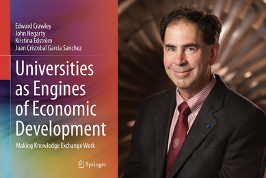 Image of "Universities as Engines of Economic Development" next to a headshot of Edward Crawley