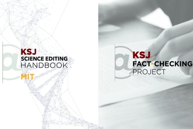 Side-by-side logos for the KSJ Science Editing Handbook and the KSJ Fact-checking Project