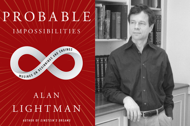 Alan Lightman next to book cover