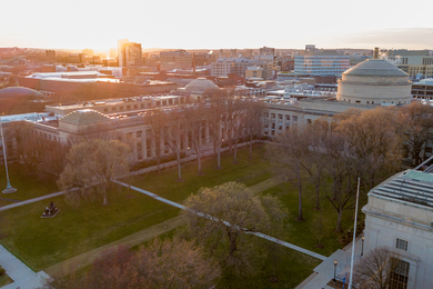 MIT campus buildings and lawn