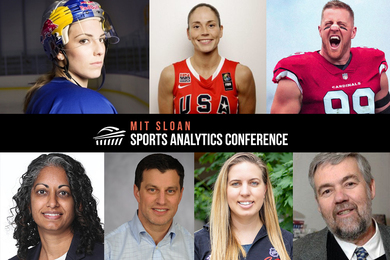 Hilary Knight, Sue Bird, and J.J. Watt. Bottom row: Sonia Raman, Andrew Friedman, Alexandra Mandrycky, and Bill James.