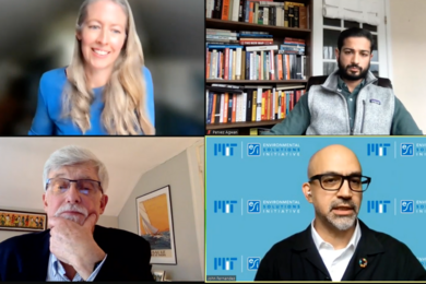 Screenshot of Kate Trimble, Pervez Agwan, John Fernandez and Tim Gutowski in a Zoom session