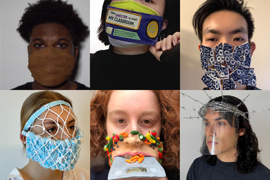 Array of photos of students wearing mask art