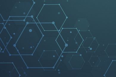 A hexagonal grid pattern of light blue lines on a dark blue background