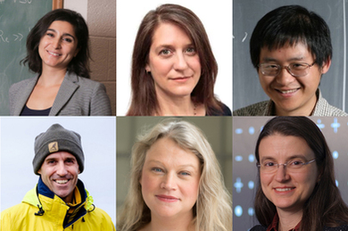 2021 APS fellows (top row, l-r) Lydia Bourouiba, Laura Grego, Hong Liu, (bottom row, l-r) Thomas Peacock, Lindley Winslow, and Bilge Yildiz.