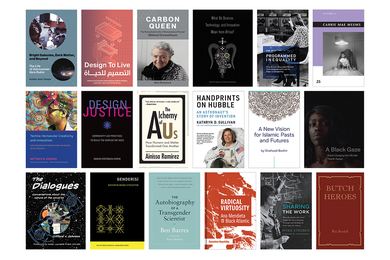 Three by six grid featuring the covers of 18 MIT Press book titles