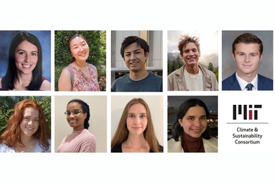 Grid of nine portrait photos plus the MIT Climate and Sustainability Consortium logo
