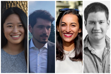 Headshots of four smiling MIT students; from left to right: Lucy Chai, Jaume Vives i Bastida, Dishita Turakhia , and Praneeth Vepakomma. 