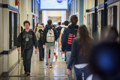 MIT’s Infinite Corridor with students