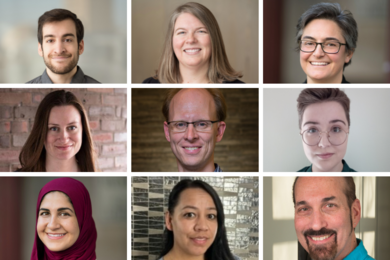 A three-by-three grid of headshots of MIT Libraries staff members