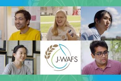 Collage of images of Devashish Gokhale, Katharina Fransen, James Zhang, Linzixuan (Rhoda) Zhang, and Aditya Ghodgaonkar, along with the J-WAFS logo 