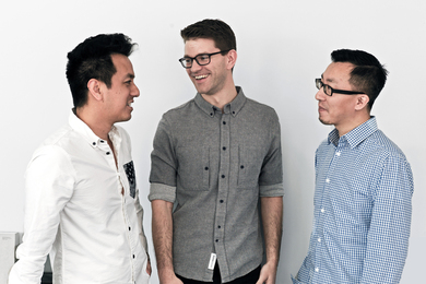 Standing from left to right, Monograph co-founders Moe Amaya, Alex Dixon, and Robert Yuen.