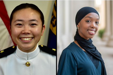 Side-by-side portrait photos of Juliet Liao, left, and Amina Abdalla, right.