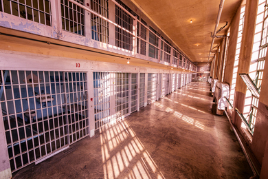 Jail cells and hallway in a prison.