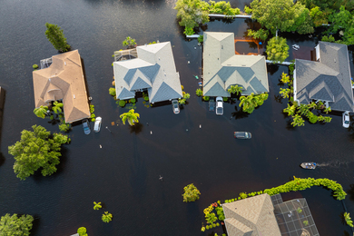 Aerial photo of flooded neighborhood.