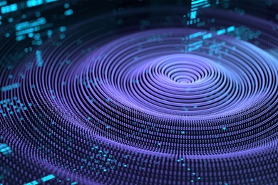 Digital graphic showing concentric waves of binary code propagating like ripples on a pond
