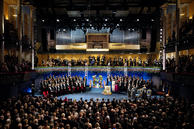 Audience view of the stage for the Nobel Prize ceremony