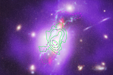 The Phoenix cluster of galaxies has green and purple overlays.